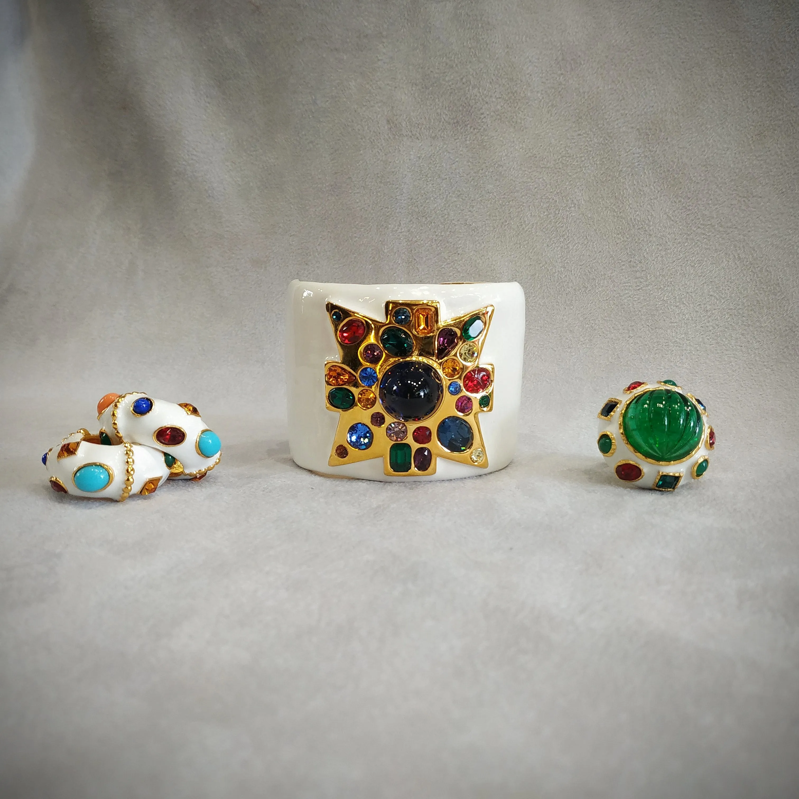 Kenneth Jay Lane Jewelled Cross White Enamel Cuff Bracelet