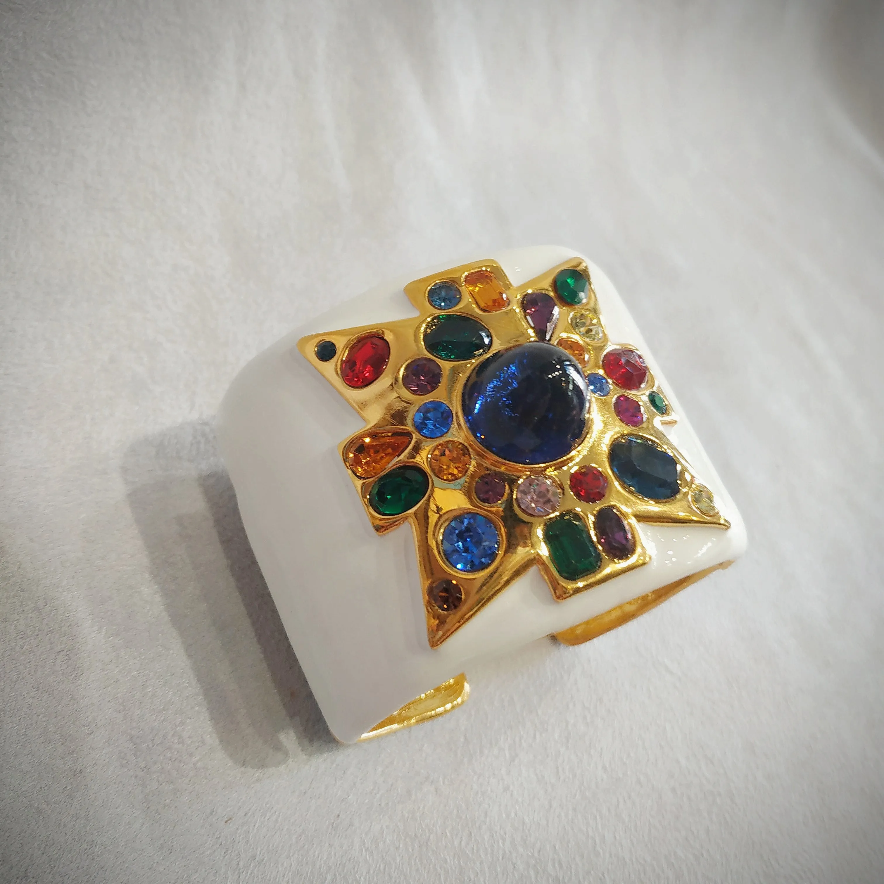 Kenneth Jay Lane Jewelled Cross White Enamel Cuff Bracelet