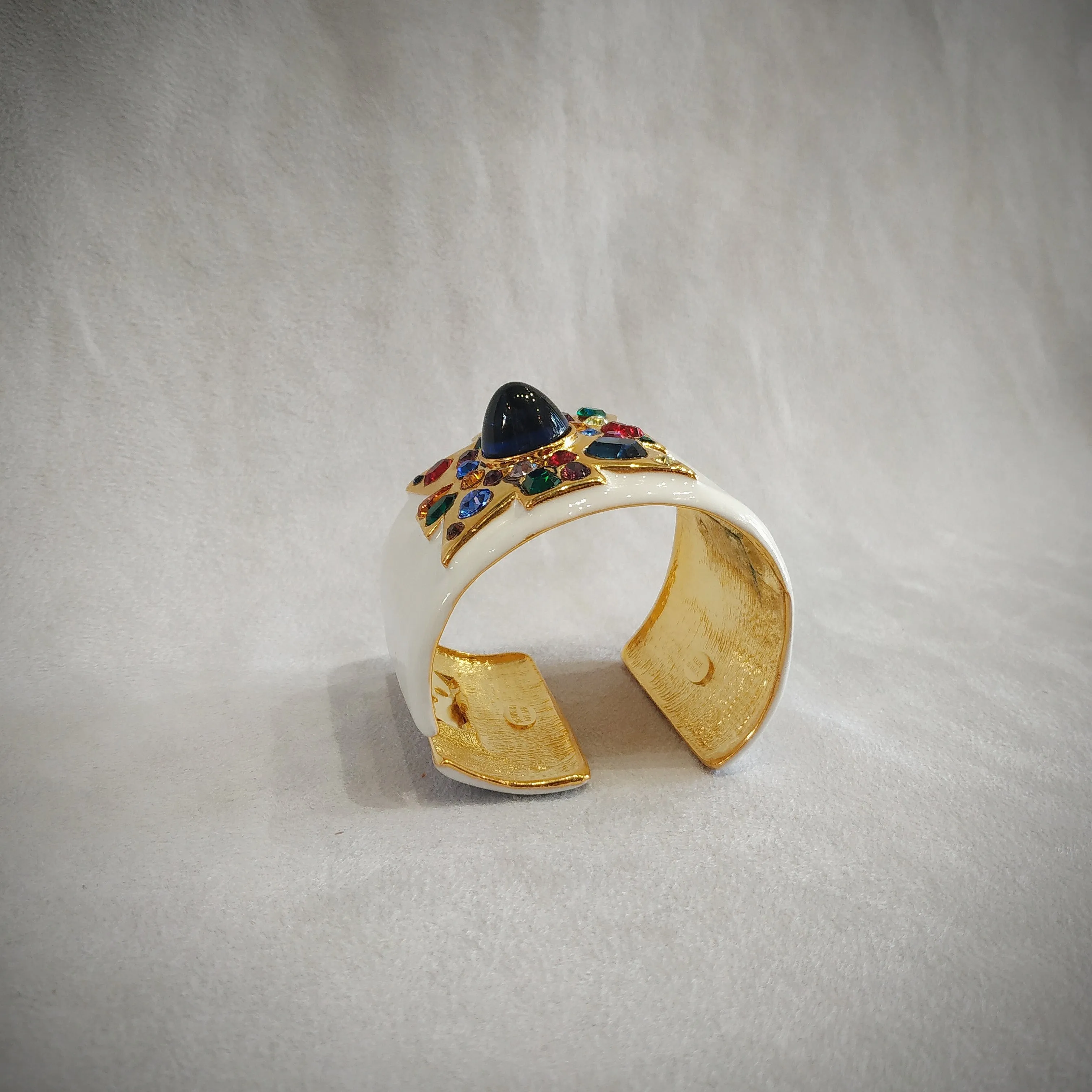 Kenneth Jay Lane Jewelled Cross White Enamel Cuff Bracelet