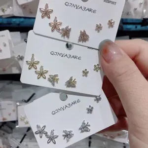 Korean Butterfly &Flower Cubic Zirconia Three Pair Earring