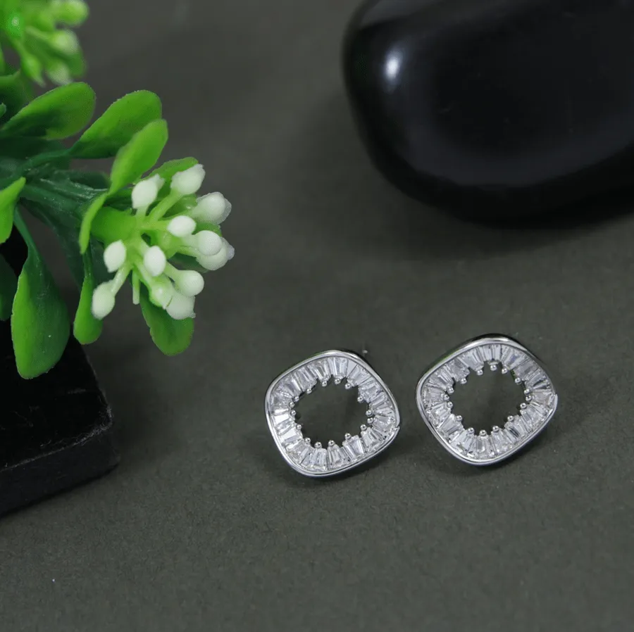 Korean Gold/Rosegold /silver Plated baguette Square shaped Stud Earring