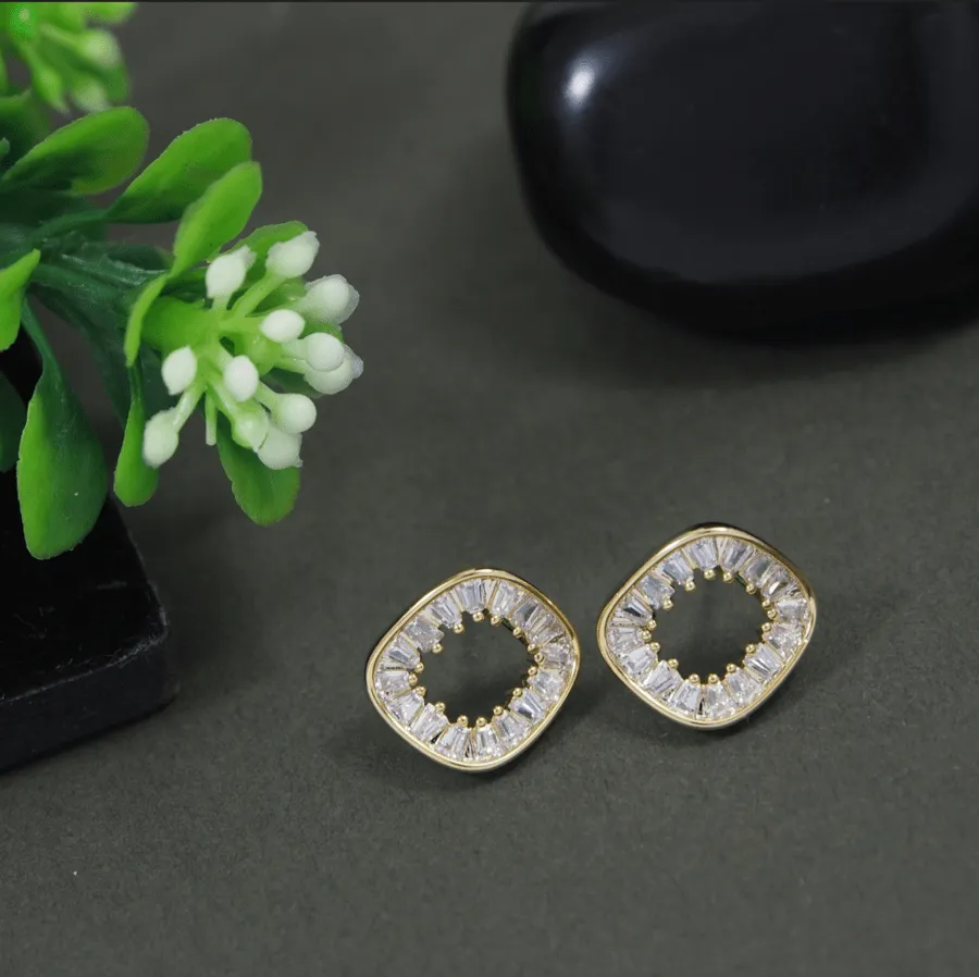 Korean Gold/Rosegold /silver Plated baguette Square shaped Stud Earring