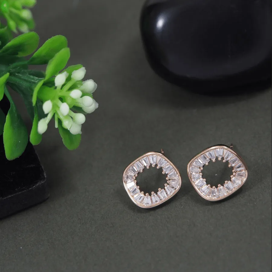 Korean Gold/Rosegold /silver Plated baguette Square shaped Stud Earring