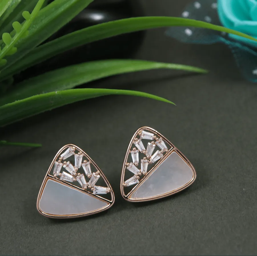 Korean Gold/Rosegold /Silver Plated baguette Triangle shaped Stud Earring