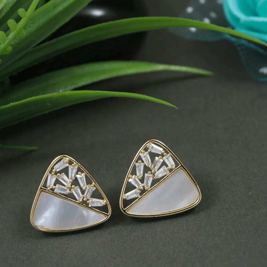 Korean Gold/Rosegold /Silver Plated baguette Triangle shaped Stud Earring