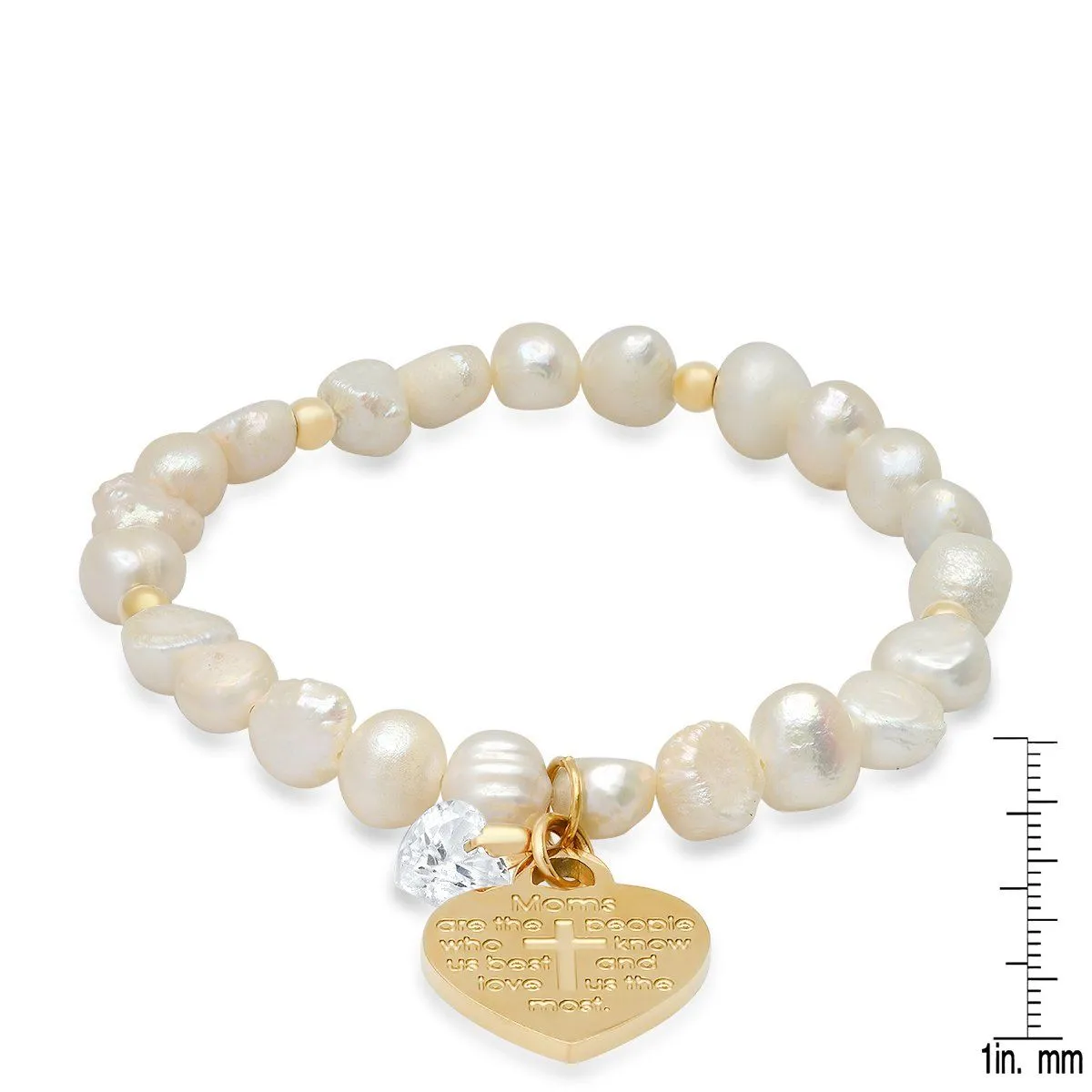 Ladies Freshwater Pearls Heart Charm Swarovski Crystal Beaded Bracelet