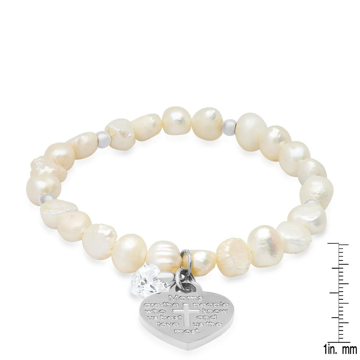 Ladies Freshwater Pearls Heart Charm Swarovski Crystal Beaded Bracelet