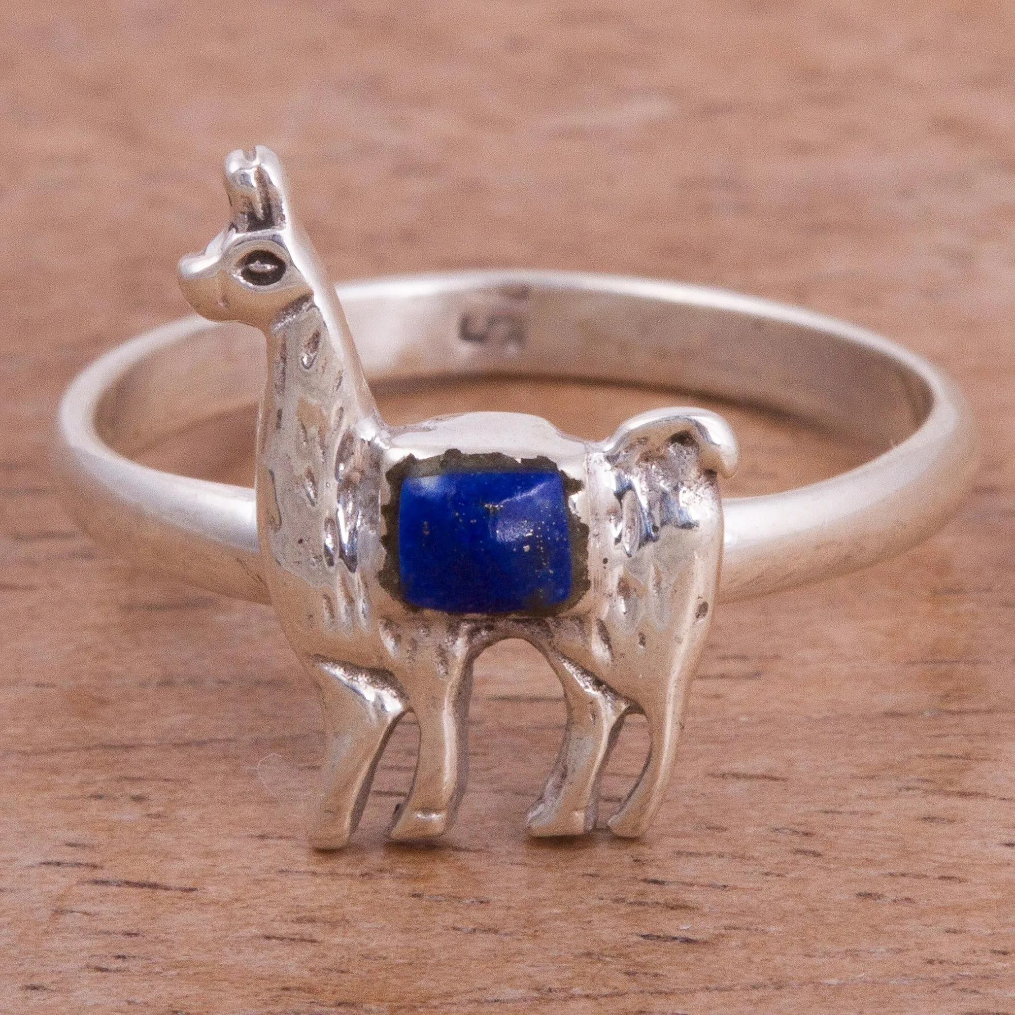 Lapis Lazuli and Silver Llama Cocktail Ring from Peru - Andean Llama | NOVICA