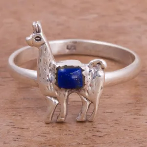 Lapis Lazuli and Silver Llama Cocktail Ring from Peru - Andean Llama | NOVICA