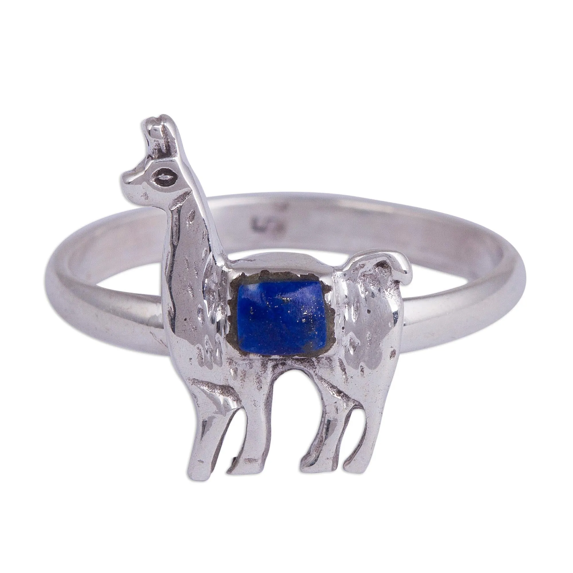 Lapis Lazuli and Silver Llama Cocktail Ring from Peru - Andean Llama | NOVICA