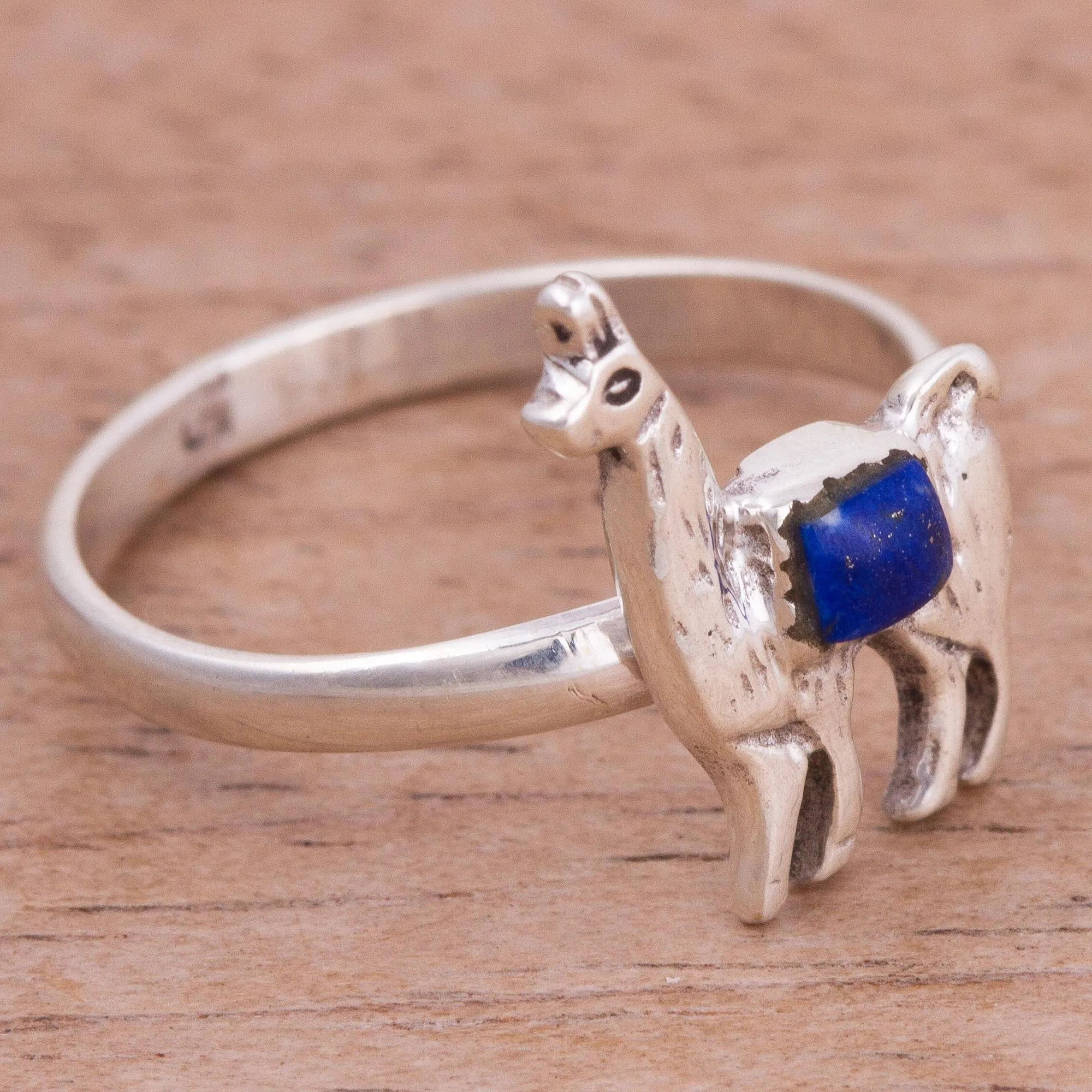 Lapis Lazuli and Silver Llama Cocktail Ring from Peru - Andean Llama | NOVICA