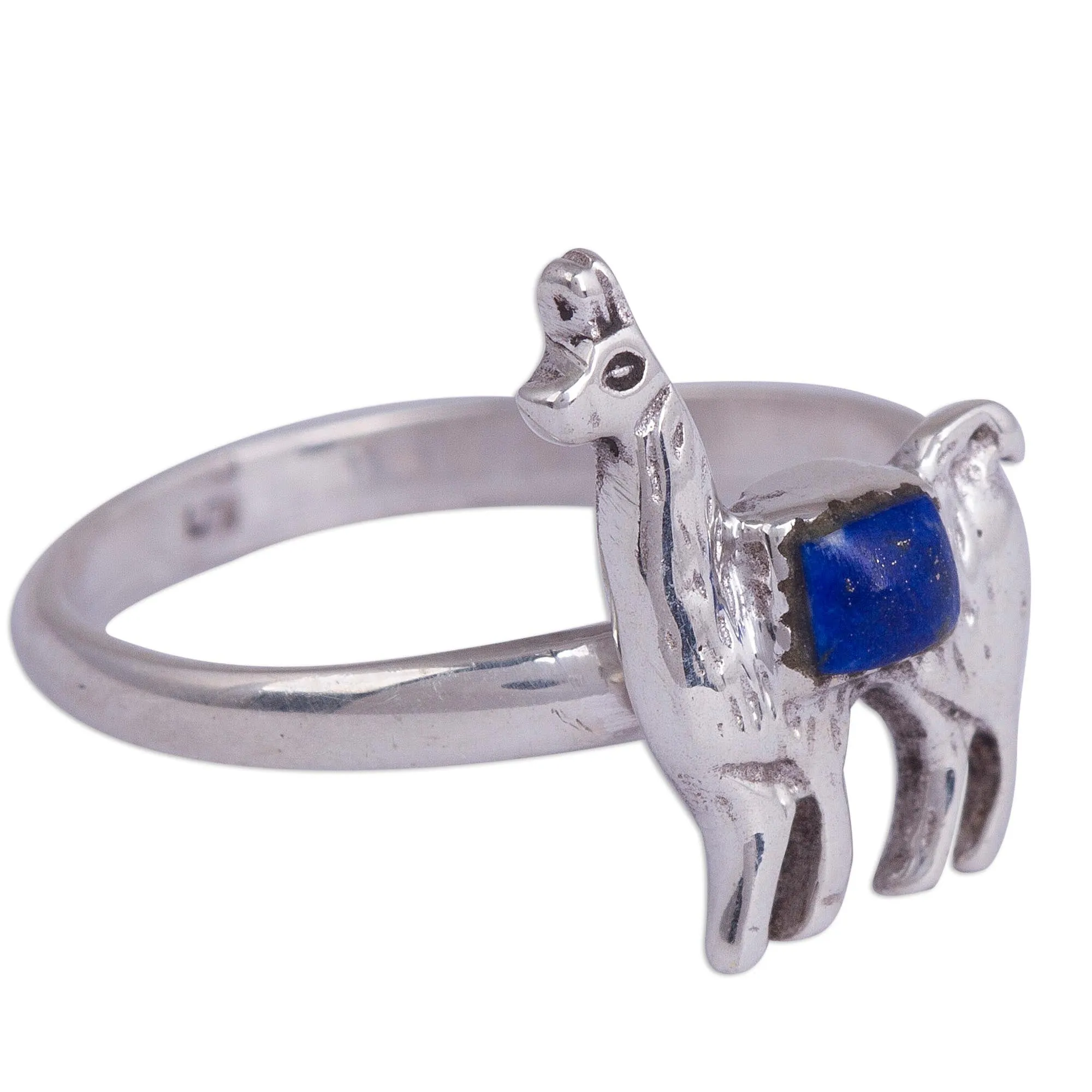 Lapis Lazuli and Silver Llama Cocktail Ring from Peru - Andean Llama | NOVICA