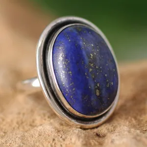 Lapis Lazuli Cocktail Ring in Sterling Silver Jewelry - Universe | NOVICA