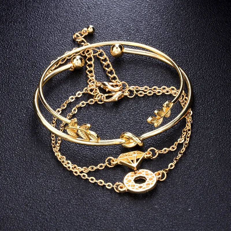 Leaves Diamond Knot Carved Hollow Bracelet