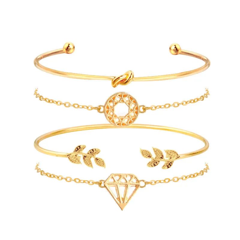 Leaves Diamond Knot Carved Hollow Bracelet