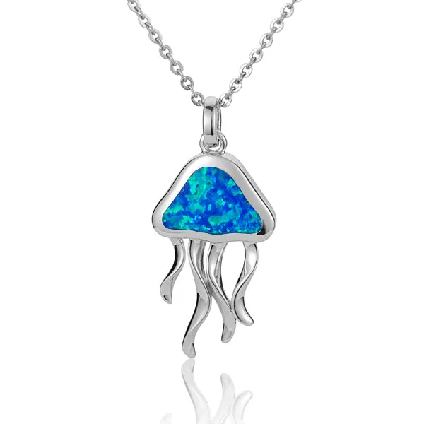 Life@Sea Genuine Sterling Silver & Larimar/Abalone/Synthetic Opal Jellyfish Pendant Necklace.