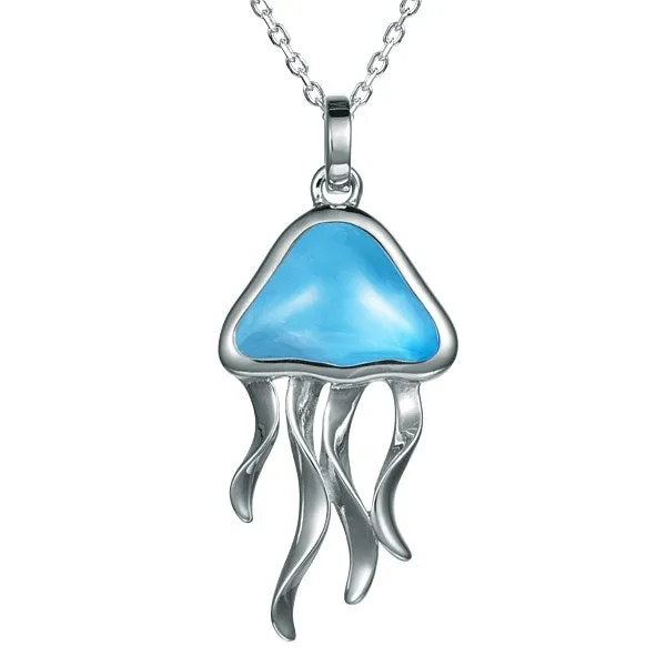 Life@Sea Genuine Sterling Silver & Larimar/Abalone/Synthetic Opal Jellyfish Pendant Necklace.