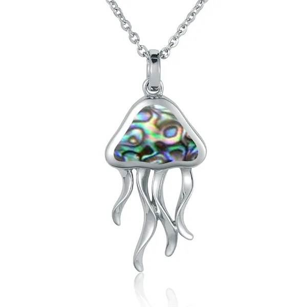 Life@Sea Genuine Sterling Silver & Larimar/Abalone/Synthetic Opal Jellyfish Pendant Necklace.