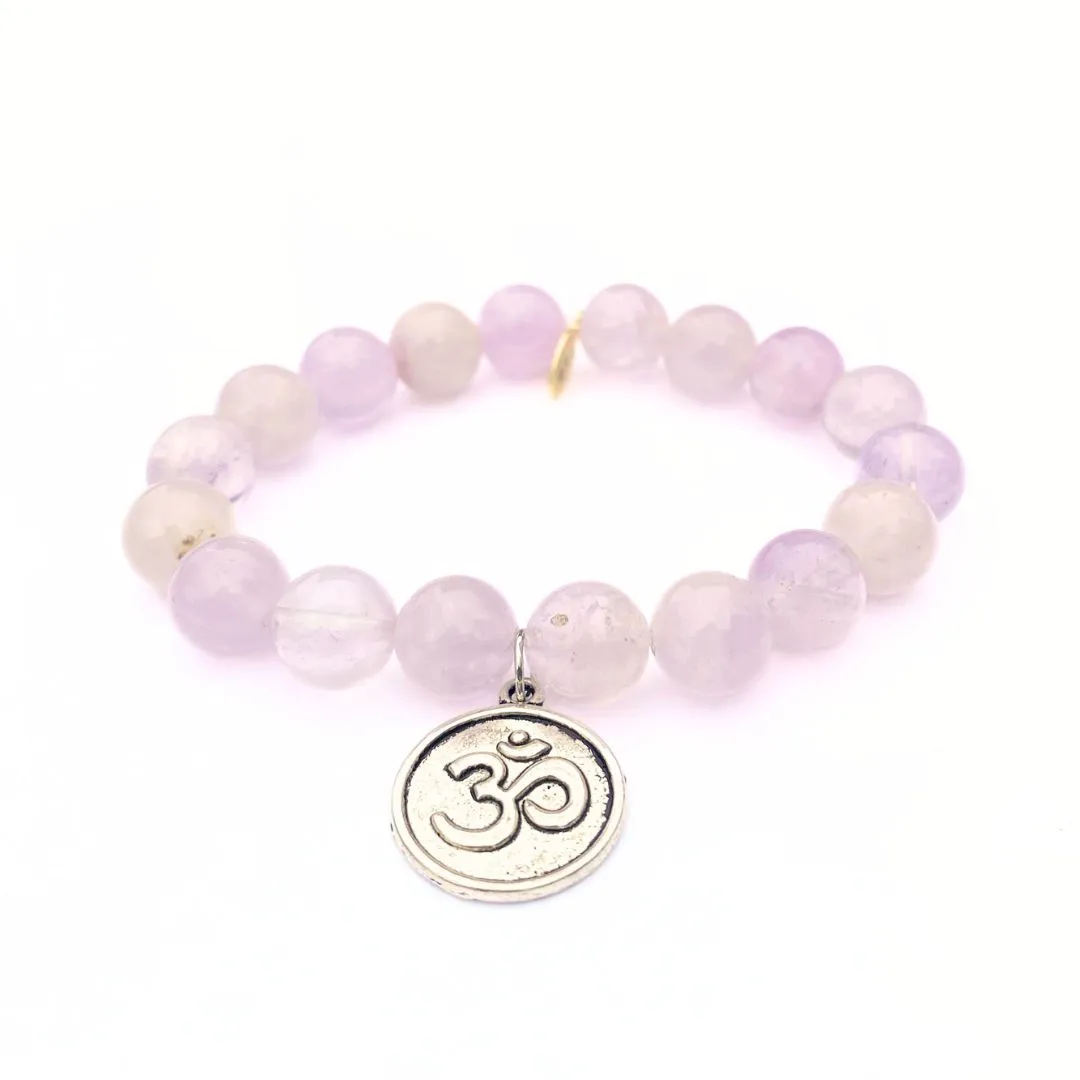 Light Amethyst Crystal Bracelet | Lavender   Silver Om Charm