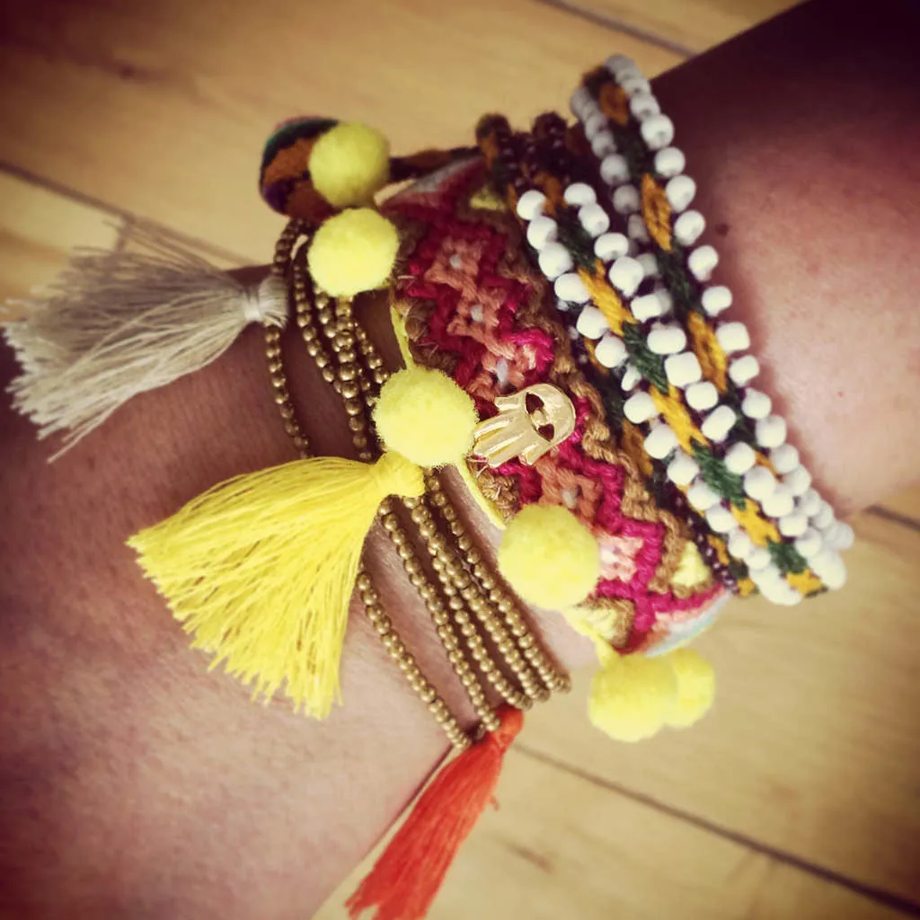 Lima Pompom Beaded Wrap Bracelet