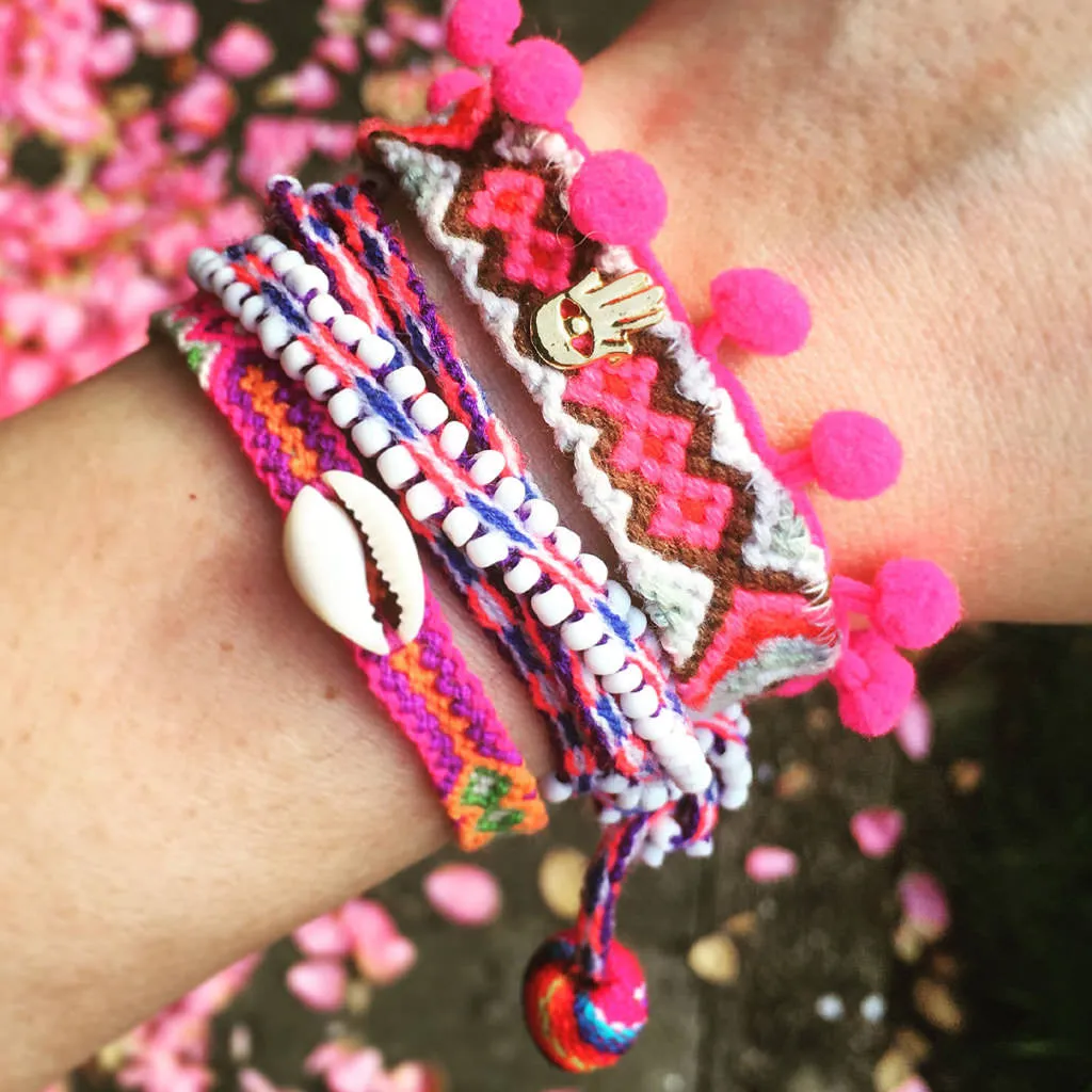 Lima Pompom Beaded Wrap Bracelet