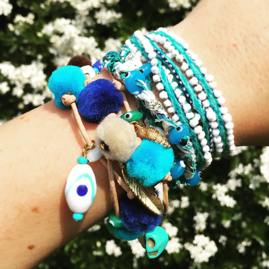 Lima Pompom Beaded Wrap Bracelet
