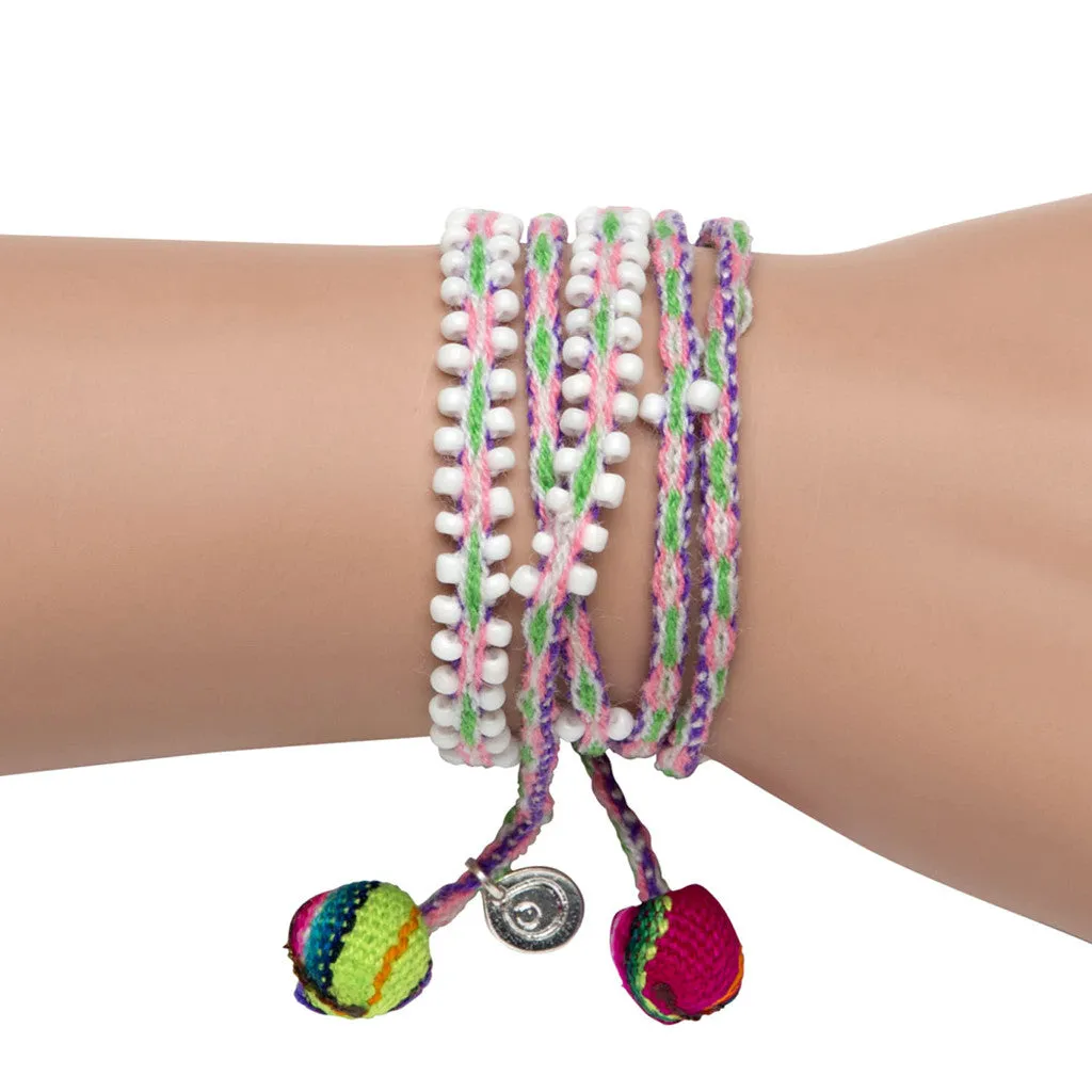 Lima Pompom Beaded Wrap Bracelet