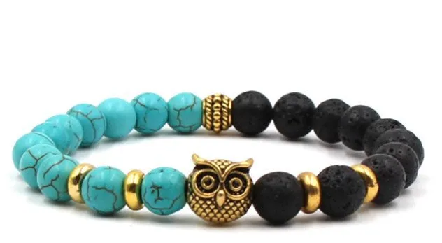 Lion Head 8mm Beaded Bracelet Volcanic Stone