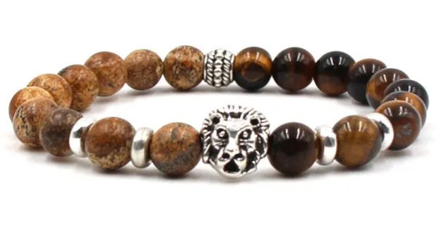 Lion Head 8mm Beaded Bracelet Volcanic Stone