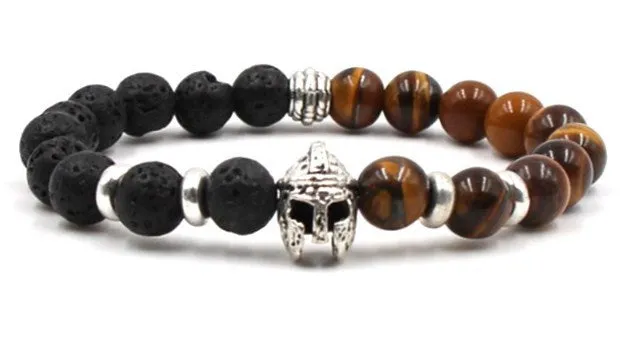 Lion Head 8mm Beaded Bracelet Volcanic Stone