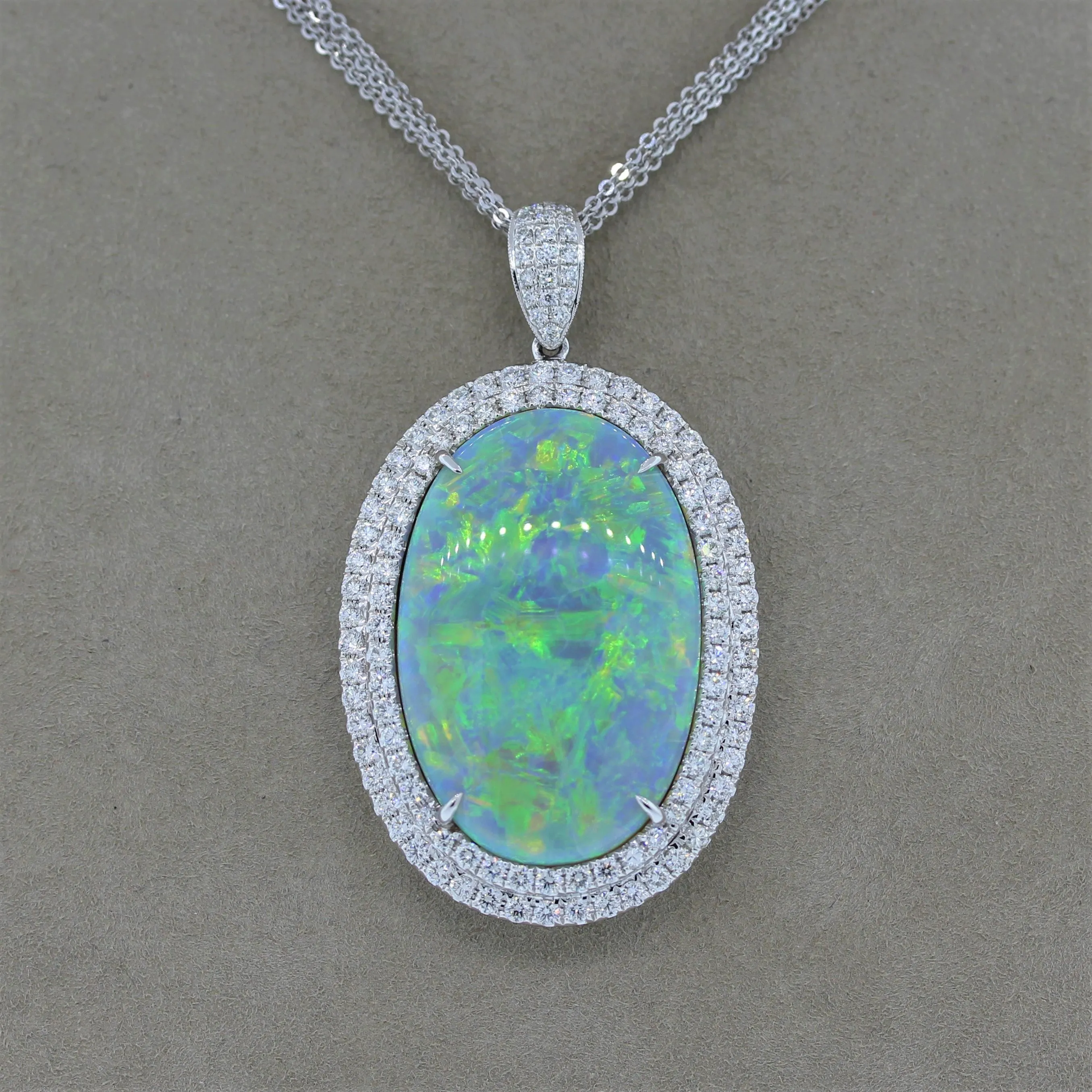 Magnificent Australian Opal Diamond Gold Pendant
