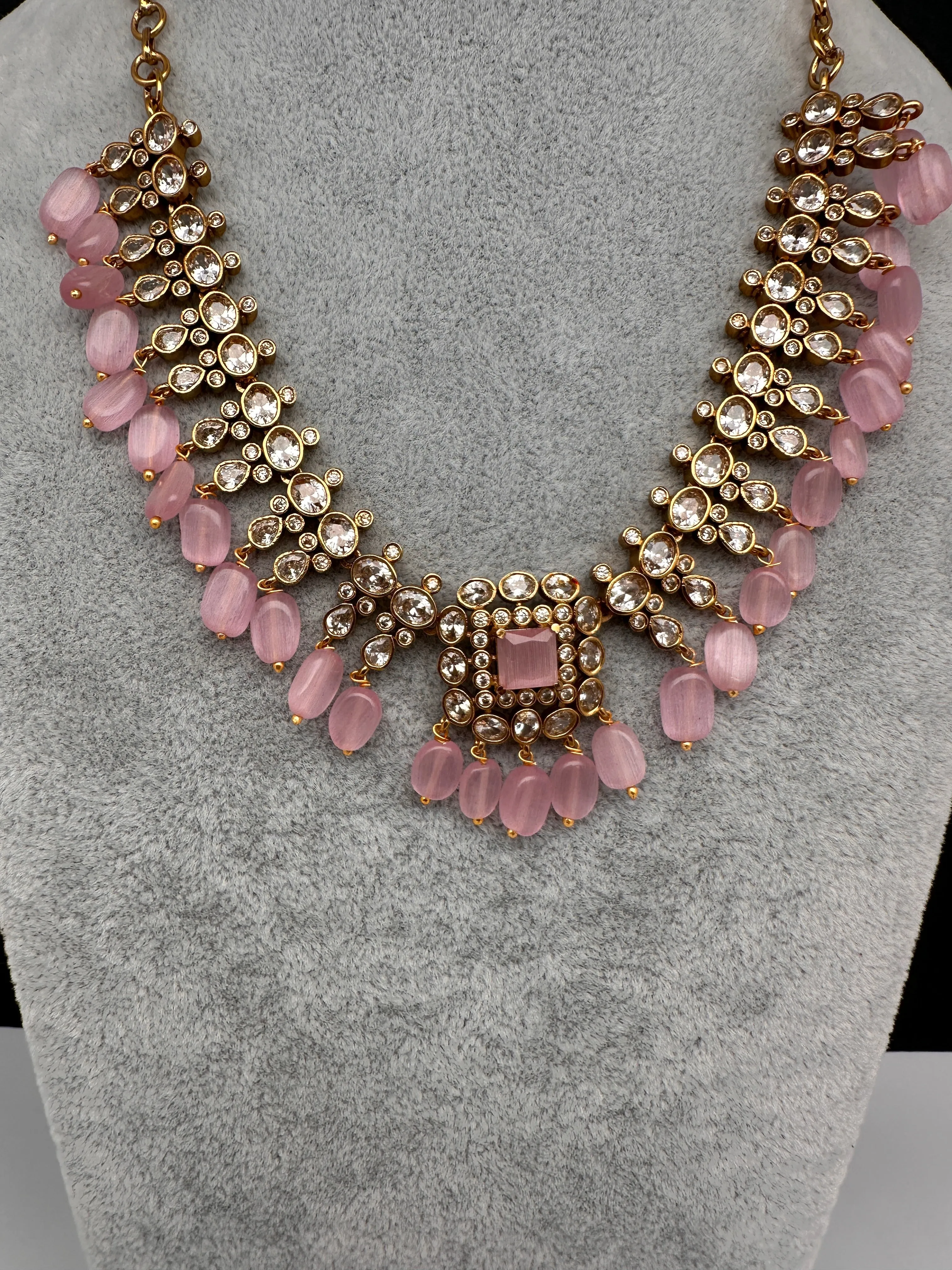 Matte Goddess Lakshmi Color Stone Dainty Necklace