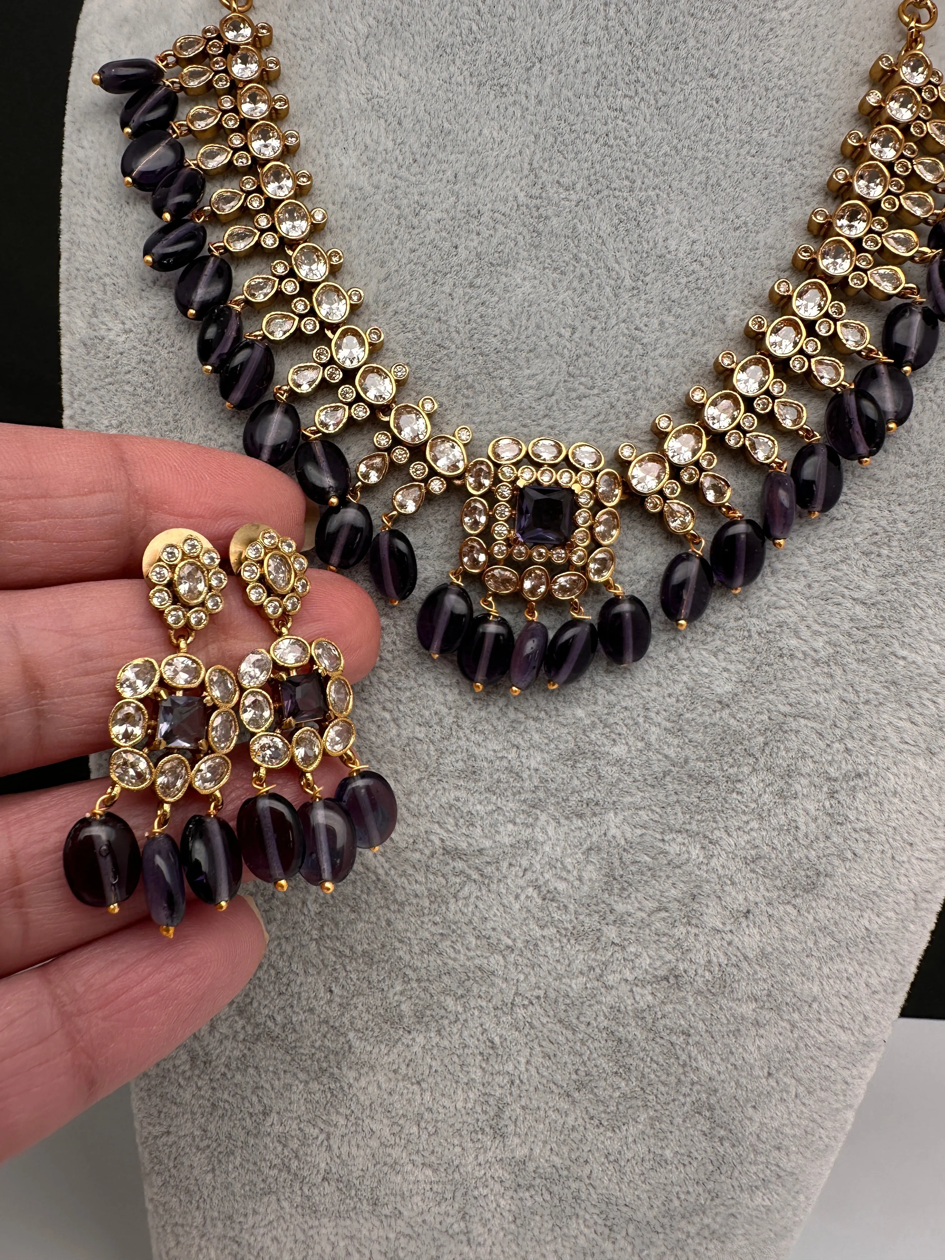 Matte Goddess Lakshmi Color Stone Dainty Necklace