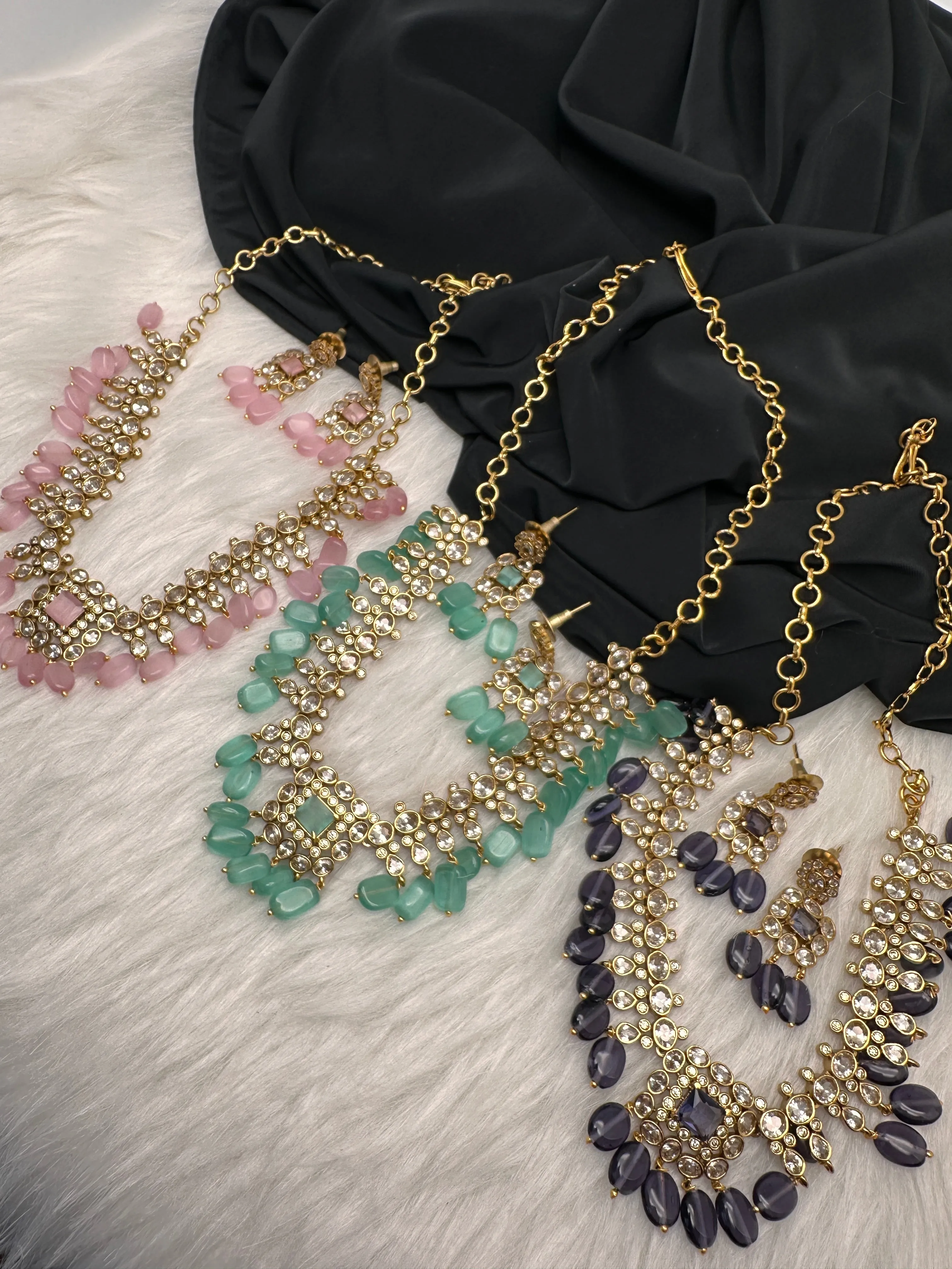 Matte Goddess Lakshmi Color Stone Dainty Necklace