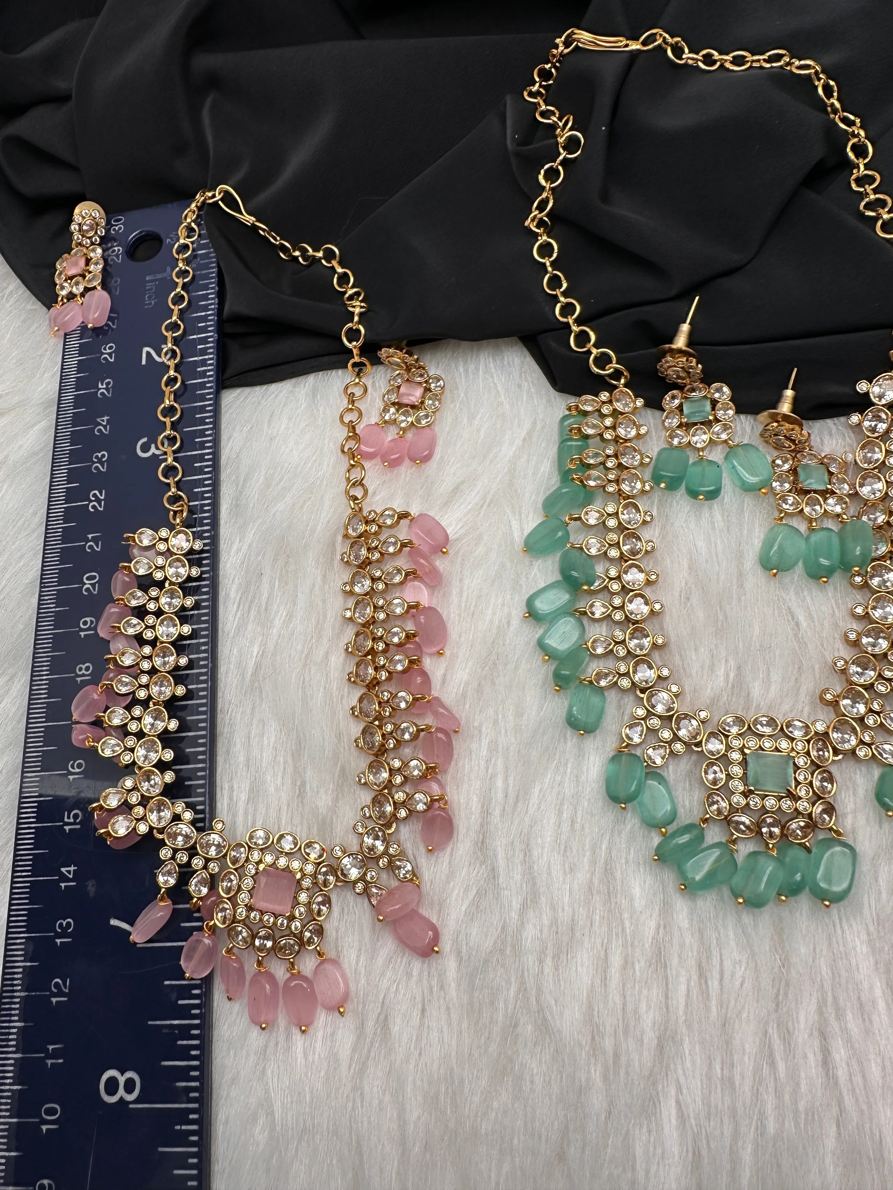 Matte Goddess Lakshmi Color Stone Dainty Necklace