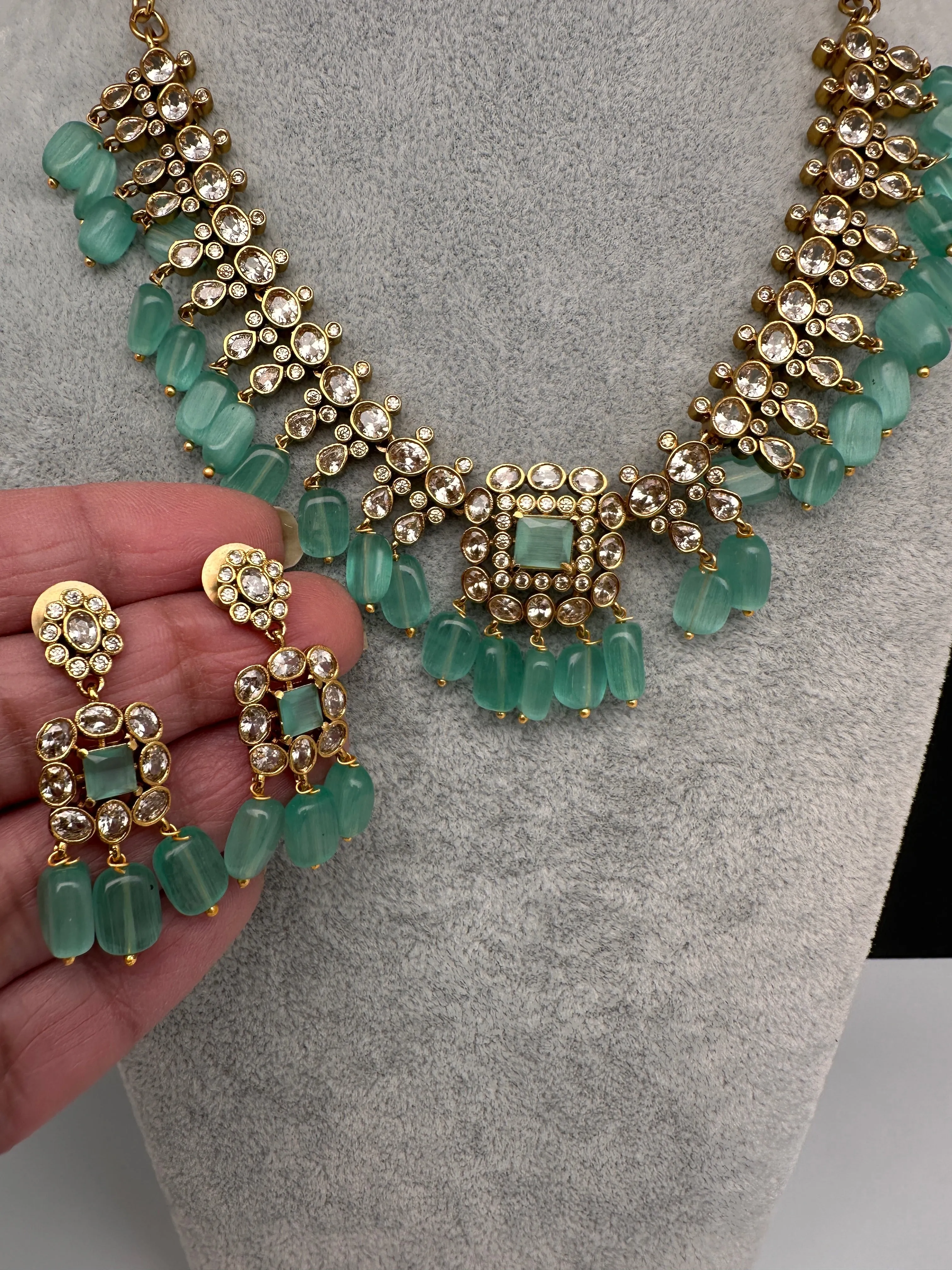 Matte Goddess Lakshmi Color Stone Dainty Necklace