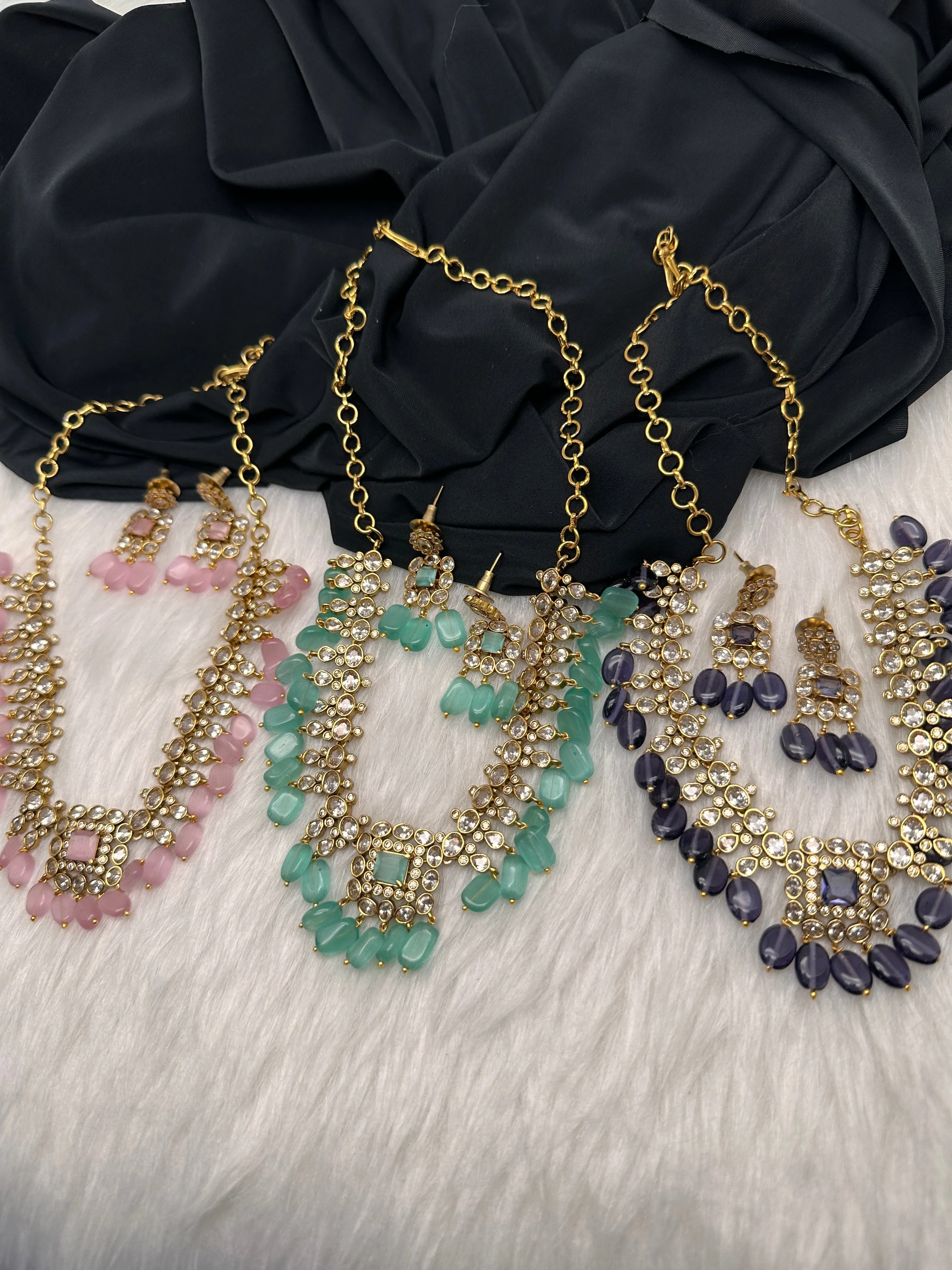 Matte Goddess Lakshmi Color Stone Dainty Necklace