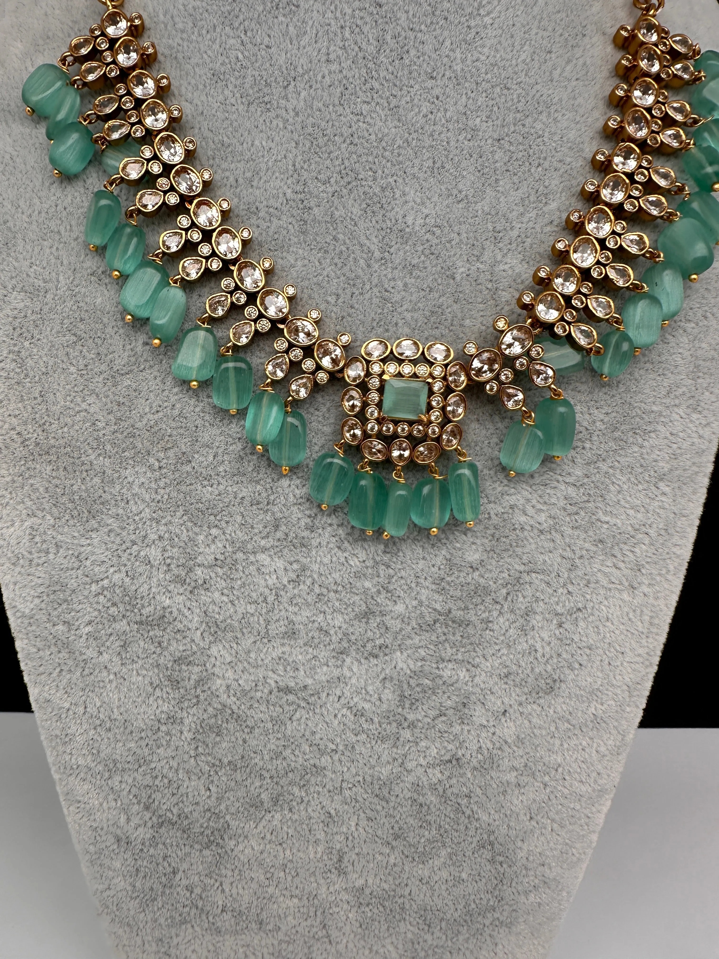 Matte Goddess Lakshmi Color Stone Dainty Necklace