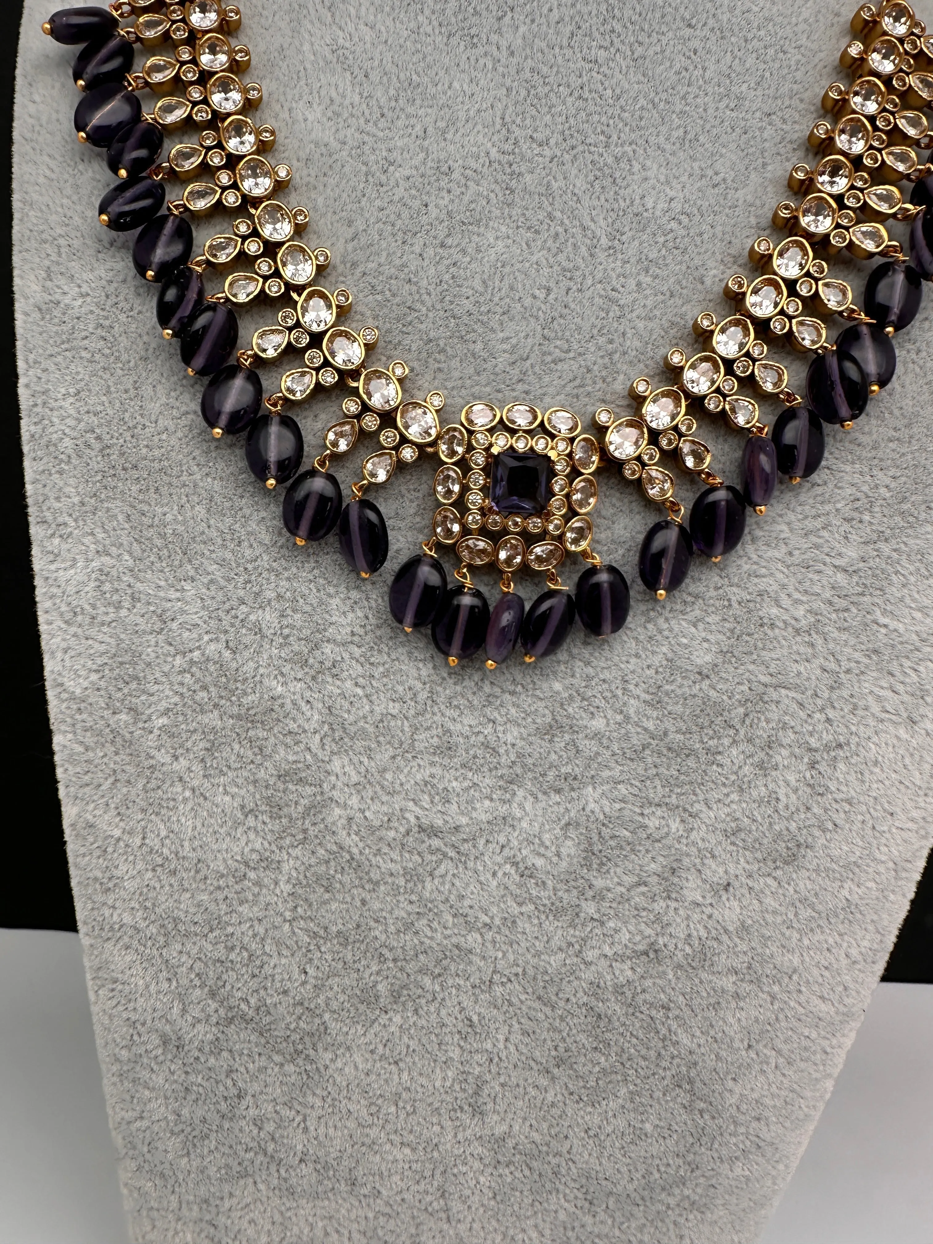 Matte Goddess Lakshmi Color Stone Dainty Necklace