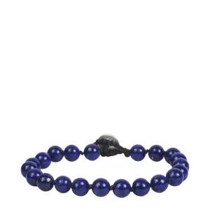 Men's Sterling Silver Medium Lapis Bead Bracelet on Cord