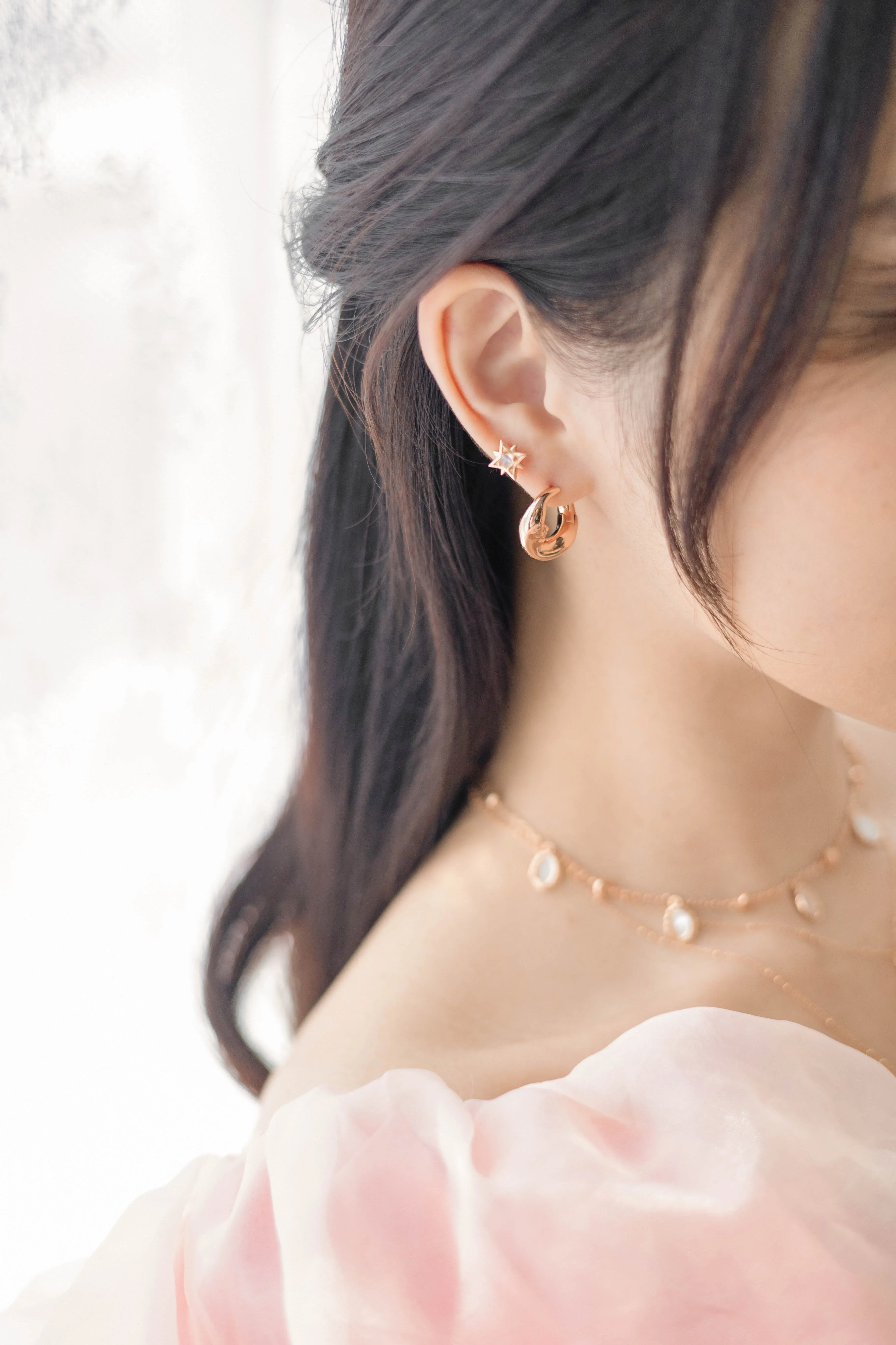 Moonstone Gold Star Stud Earrings - Astra