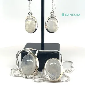 Moonstone Oval (925) Sterling Silver Jewellery Gift Set With Free Chain
