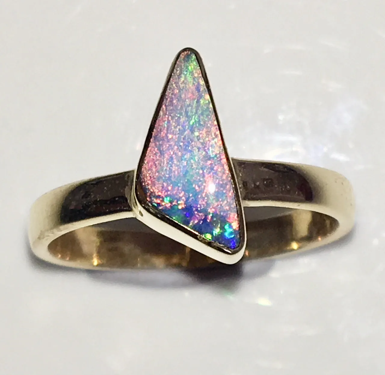 Multi Coloured Pastel solid  boulder opal from Quilpie , 10K Ring