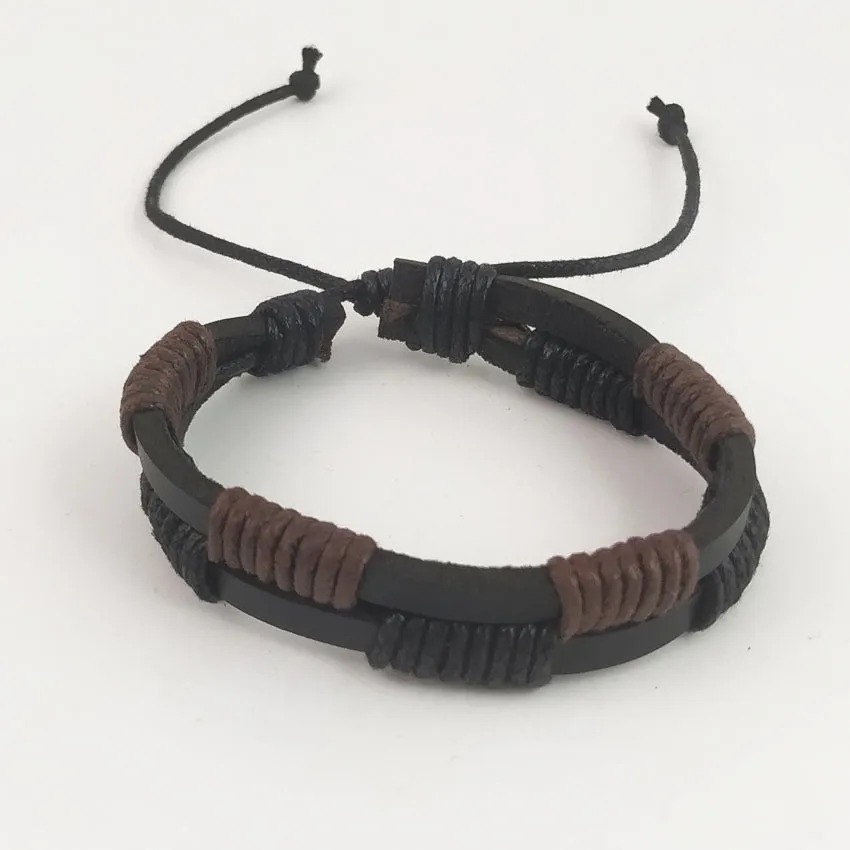 Multi Layer Leaf Feather Pu Leather Hand Fashion Bracelet