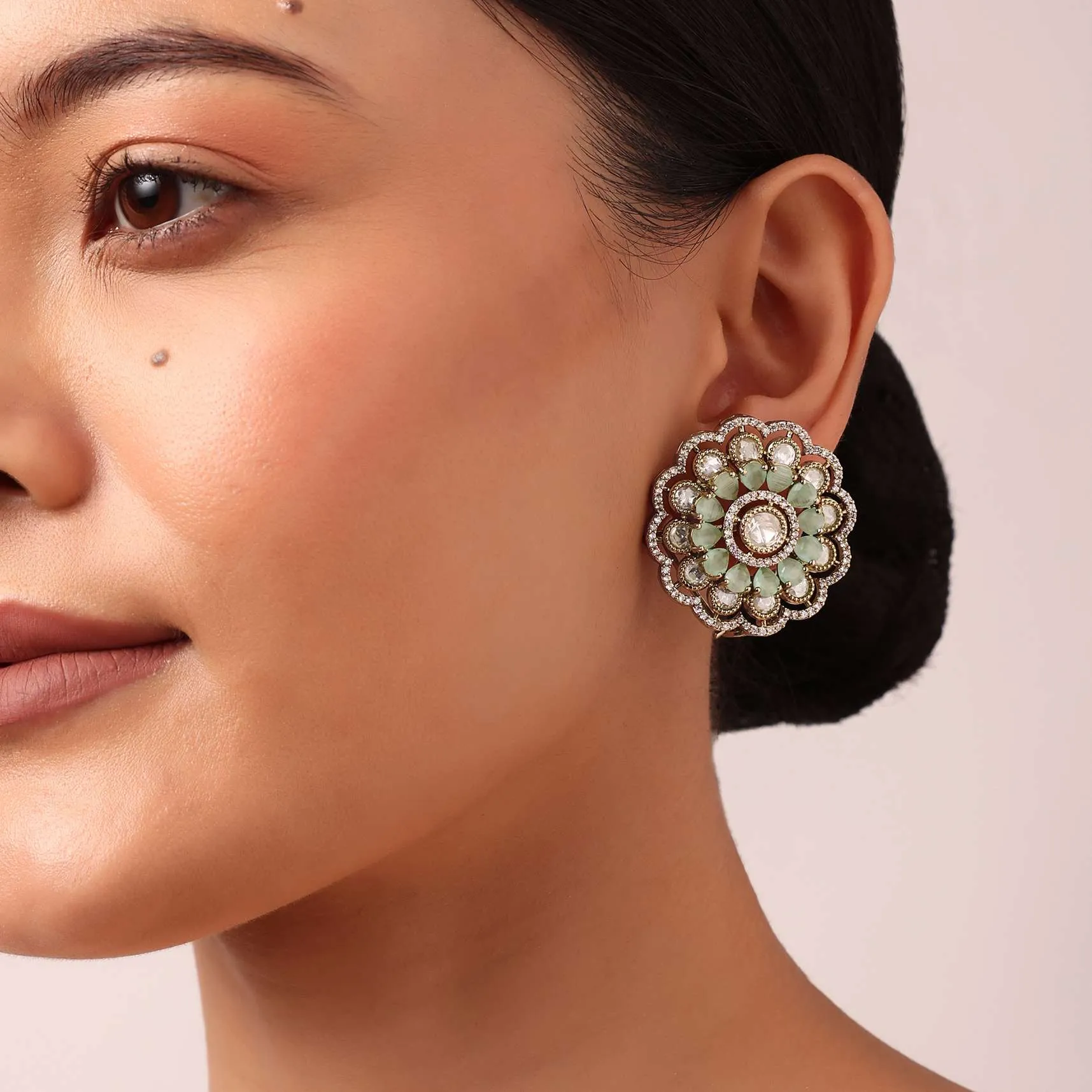 Multi Oversized Kundan Floral Studs