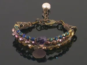 Multi-strand Crystal, pearl & charm bracelet (Web-195)