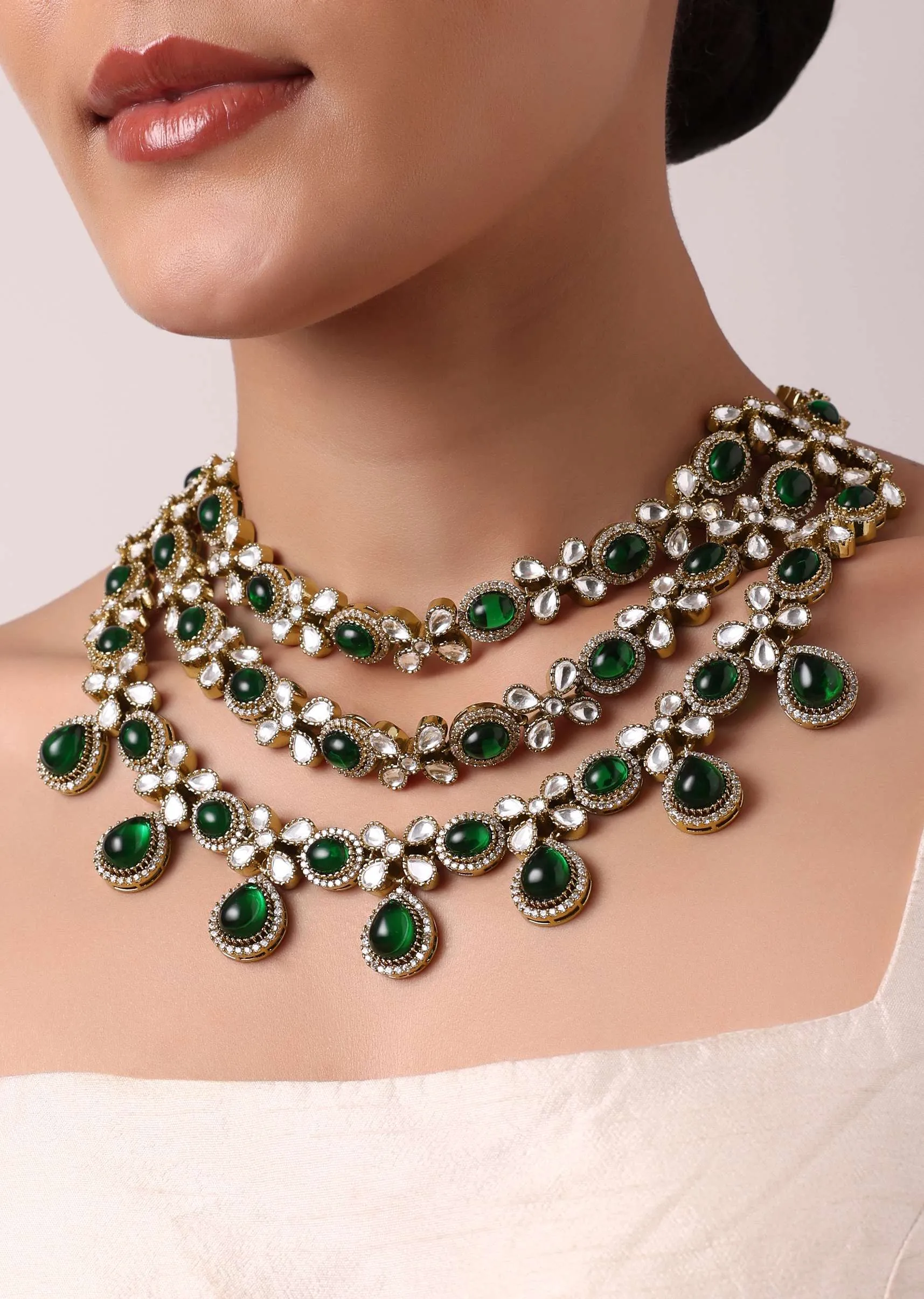 Multicolor Layered Necklace Set With Teardrops