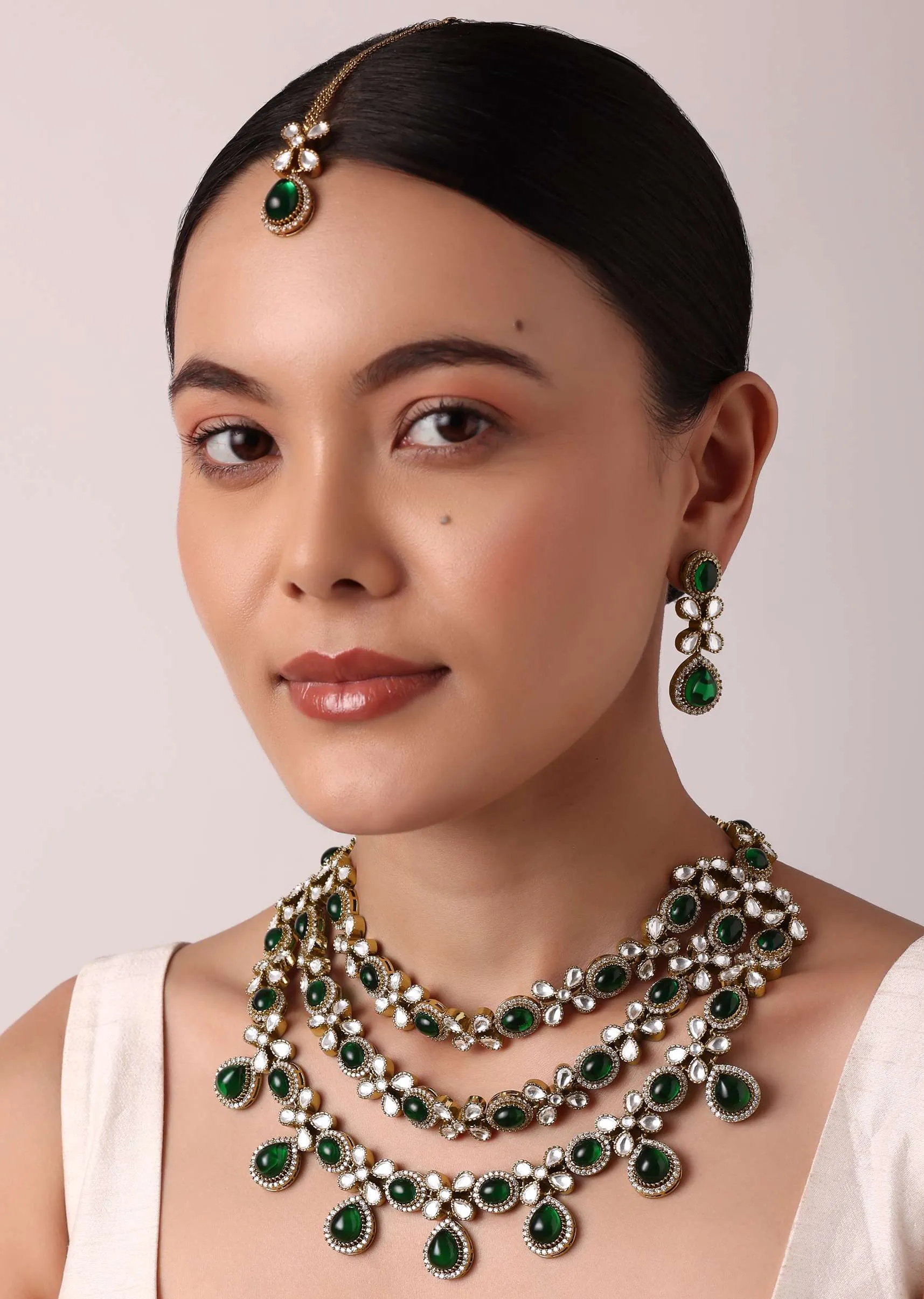 Multicolor Layered Necklace Set With Teardrops