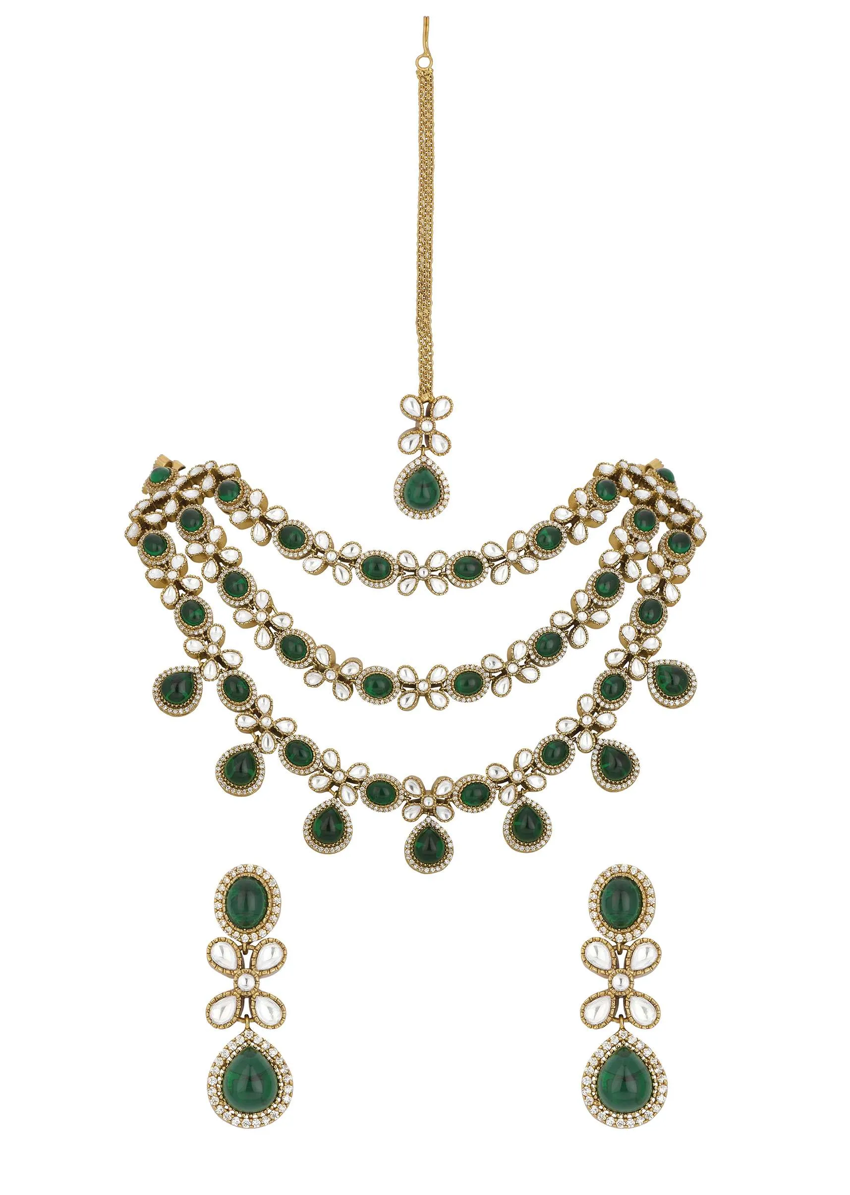 Multicolor Layered Necklace Set With Teardrops