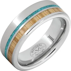 National Pastime Collection Serinium® Ring with White Ash Vintage Baseball Bat Wood and Turquoise Inlays